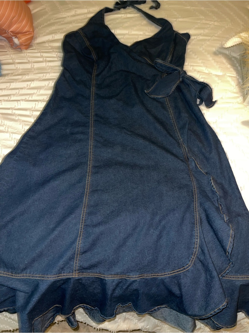 Ashley Stewart Dark Blue Denim Halter Wrap Midi Dress - Picture 2 of 4